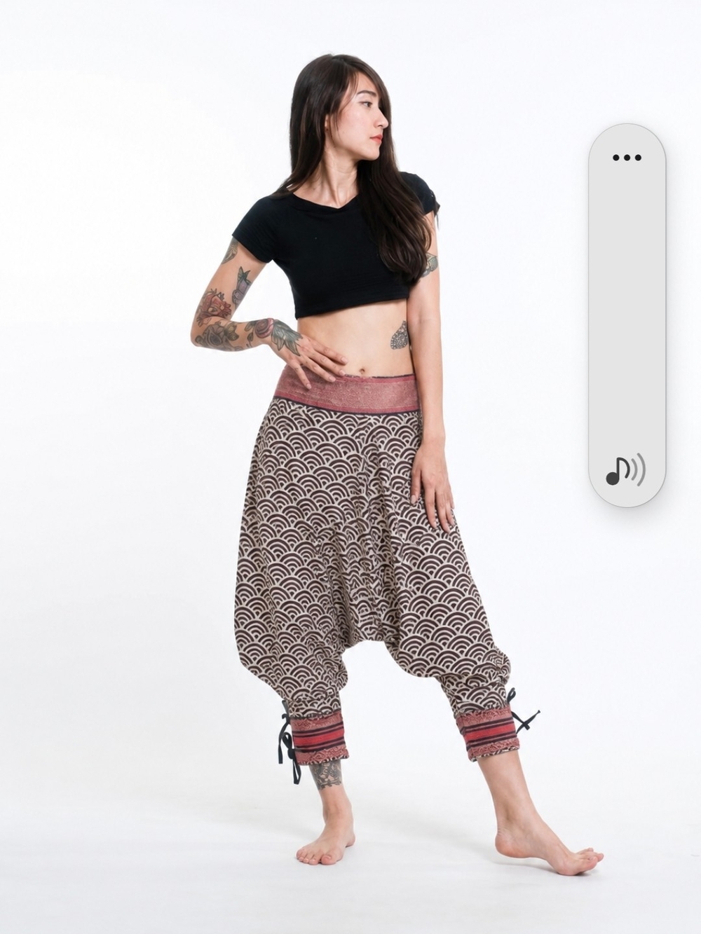 Bohemian Wave Print Harem Pants in Brown